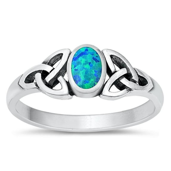 CHOOSE YOUR COLOR Celtic Knot Blue Simulated Opal Ring .925 Sterling Silver Band CZ Female Size 8