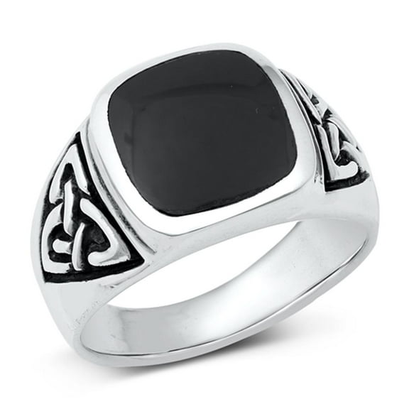 CHOOSE YOUR COLOR Celtic Knot Simulated Black Onyx Ring .925 Sterling Silver Band CZ Female Size 9