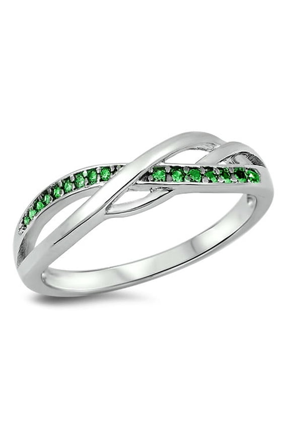 CHOOSE YOUR COLOR Celtic Knot Simulated Emerald Infinity Ring .925 Sterling Silver Band Green CZ Female Size 7