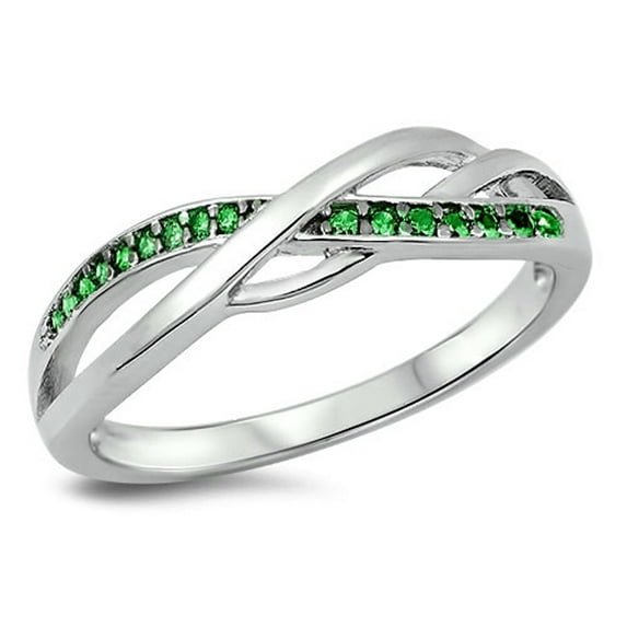 CHOOSE YOUR COLOR Celtic Knot Simulated Emerald Infinity Ring .925 Sterling Silver Band Green CZ Female Size 8