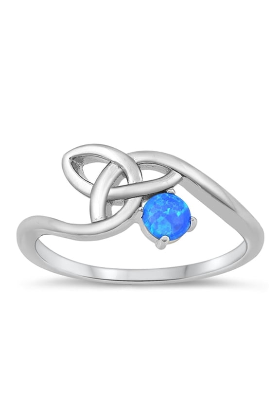 CHOOSE YOUR COLOR Celtic Knot Wave Blue Simulated Opal Ring 925 Sterling Silver Band CZ Female Size 5