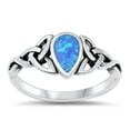 thumbnail image 1 of CHOOSE YOUR COLOR Celtic Pear Blue Simulated Opal Ring .925 Sterling Silver Band CZ Female Size 4, 1 of 4