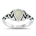 thumbnail image 1 of CHOOSE YOUR COLOR Celtic White Simulated Opal Ring .925 Sterling Silver Band CZ Female Size 8, 1 of 4