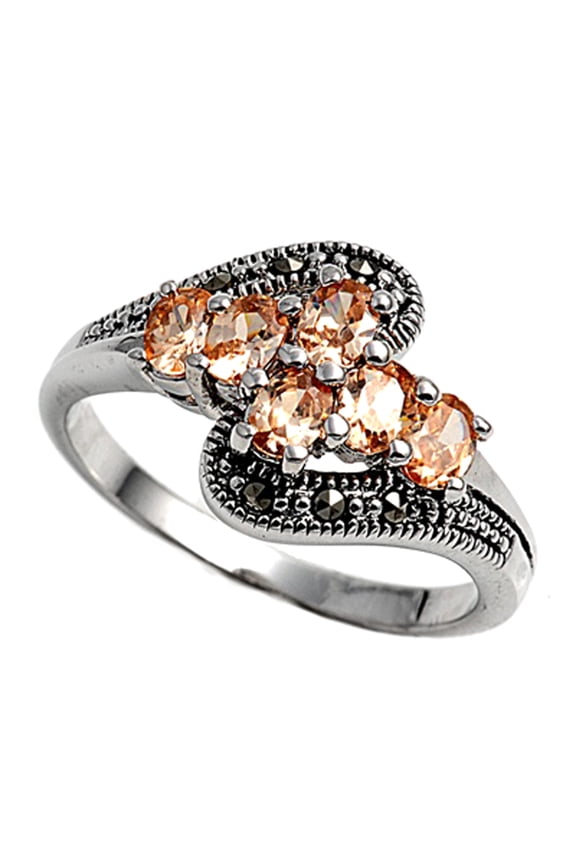 CHOOSE YOUR COLOR Champagne CZ Cross Swirl Rope Ring .925 Sterling Silver Band Orange Female Size 5