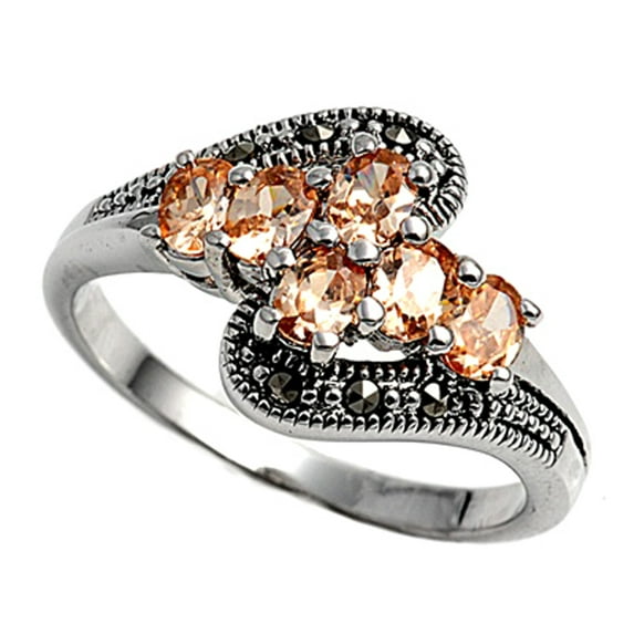 CHOOSE YOUR COLOR Champagne CZ Cross Swirl Rope Ring .925 Sterling Silver Band Orange Female Size 9
