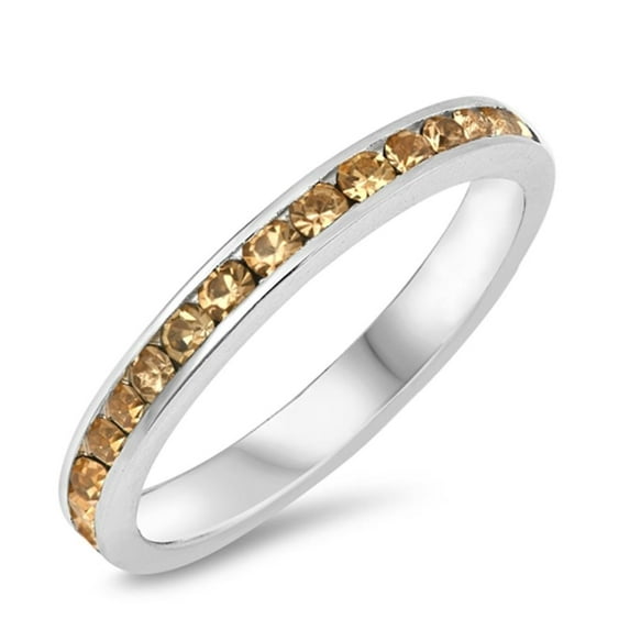 CHOOSE YOUR COLOR Champagne CZ Elegant Ring .925 Sterling Silver Band Orange Female Size 7