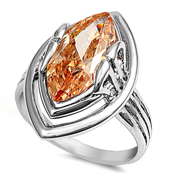 CHOOSE YOUR COLOR Champagne CZ Marquise Solitaire Raised Ring .925 Sterling Silver Band Orange Female Size 8