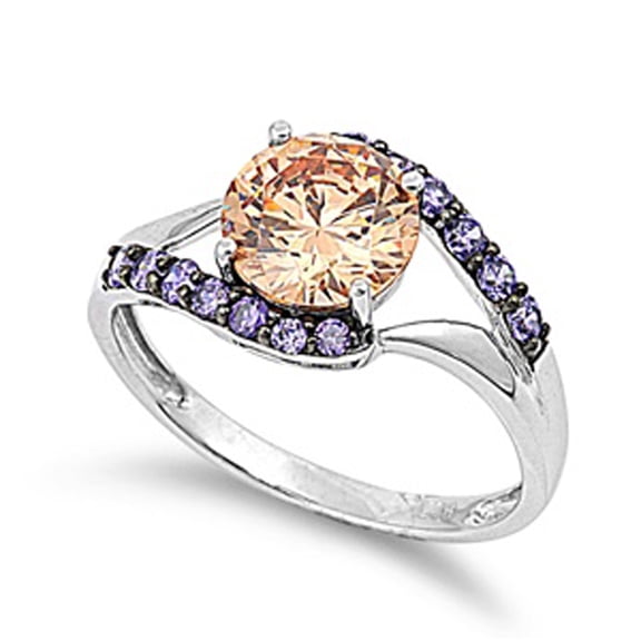 CHOOSE YOUR COLOR Champagne CZ Modern Elegant Solitaire Ring .925 Sterling Silver Band Orange Female Size 7