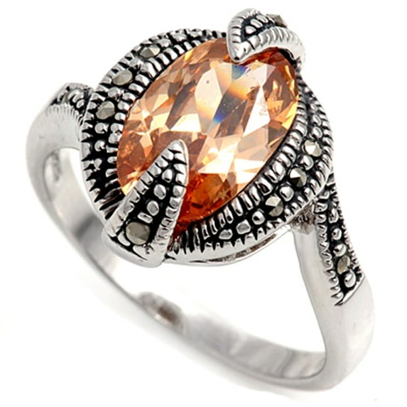 CHOOSE YOUR COLOR Champagne CZ Rope Solitaire Ring .925 Sterling Silver Band Orange Female Size 5