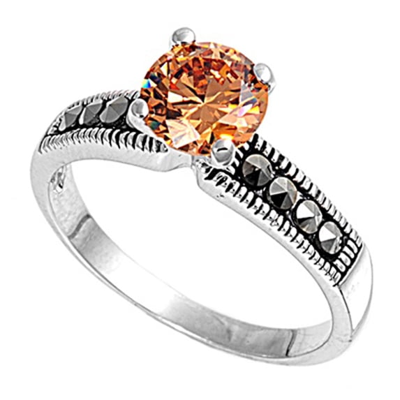 CHOOSE YOUR COLOR Champagne CZ Solitaire Rope Ring 925 Sterling Silver Band Orange Female Size 7