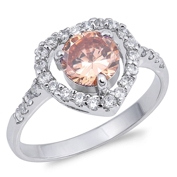CHOOSE YOUR COLOR Champagne CZ Solitaire Wedding Ring .925 Sterling Silver Band Orange Female Size 7