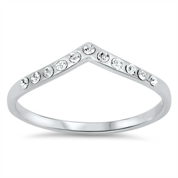CHOOSE YOUR COLOR Chevron Pointed Arrow White CZ Promise Ring .925 Sterling Silver Band Female Size 4