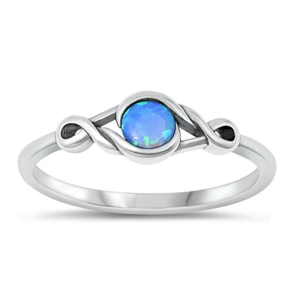 CHOOSE YOUR COLOR Chic Blue Simulated Opal Ring .925 Sterling Silver Infinity Band CZ Female Size 7