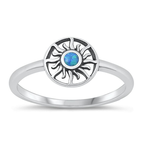 CHOOSE YOUR COLOR Chic Blue Simulated Opal Sun Ring .925 Sterling Silver Band CZ Female Size 8