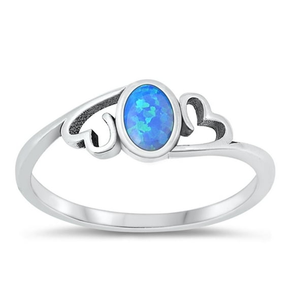 CHOOSE YOUR COLOR Chic Blue Simulated Opal Wholesale Ring 925 Sterling Silver Hearts Band CZ Female Size 9