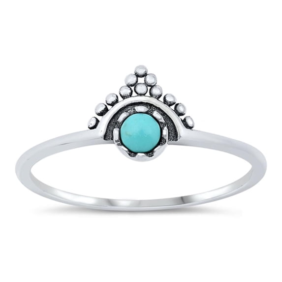 CHOOSE YOUR COLOR Chic Simulated Turquoise Promise Tiara Ring .925 Sterling Silver Crown Band Blue CZ Female Size 6