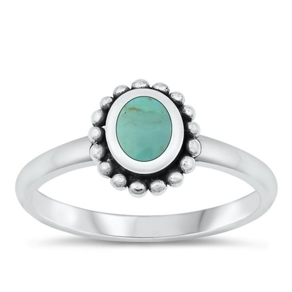 CHOOSE YOUR COLOR Chic Simulated Turquoise Ring .925 Sterling Silver Bali Band Blue CZ Female Size 5
