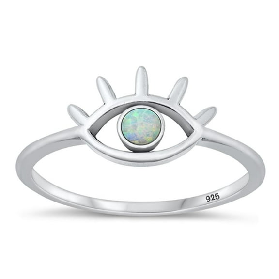 CHOOSE YOUR COLOR Chic White Simulated Opal Eye Ring .925 Sterling Silver Band CZ Female Size 6