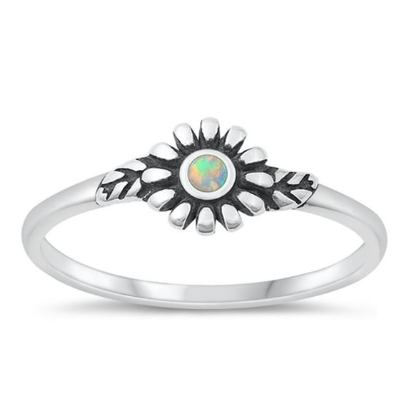 CHOOSE YOUR COLOR Chic White Simulated Opal Flower Ring .925 Sterling Silver Band CZ Female Size 7