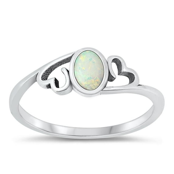 CHOOSE YOUR COLOR Chic White Simulated Opal Ring .925 Sterling Silver Hearts Band CZ Female Size 5