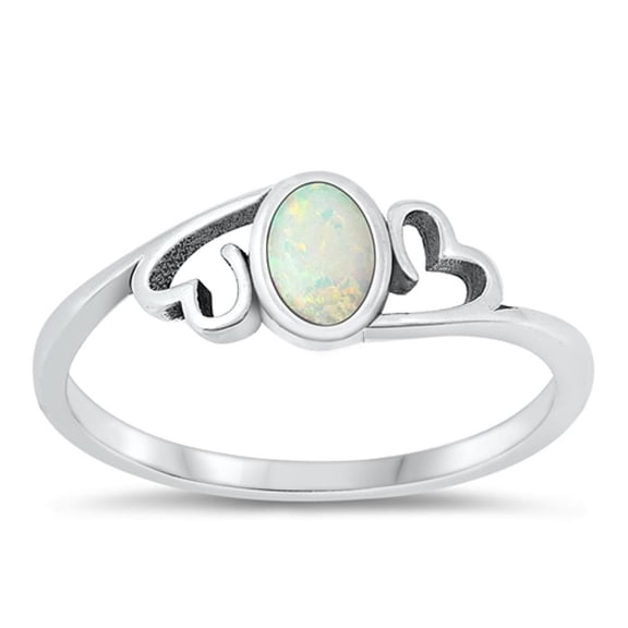 CHOOSE YOUR COLOR Chic White Simulated Opal Ring .925 Sterling Silver Hearts Band CZ Female Size 7