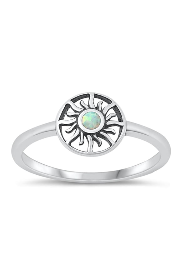 CHOOSE YOUR COLOR Chic White Simulated Opal Sun Ring .925 Sterling Silver Band CZ Female Size 4