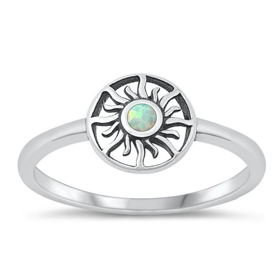 CHOOSE YOUR COLOR Chic White Simulated Opal Sun Ring .925 Sterling Silver Band CZ Female Size 5