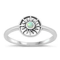 CHOOSE YOUR COLOR Chic White Simulated Opal Sun Ring .925 Sterling Silver Band CZ Female Size 6