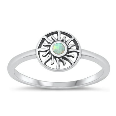 CHOOSE YOUR COLOR Chic White Simulated Opal Sun Ring .925 Sterling Silver Band CZ Female Size 6