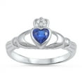 thumbnail image 1 of CHOOSE YOUR COLOR Claddagh Blue Simulated Sapphire Heart Friendship Ring .925 Sterling Silver CZ Female Size 10, 1 of 4