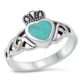 thumbnail image 1 of CHOOSE YOUR COLOR Claddagh Heart Celtic Simulated Turquoise Promise Ring .925 Sterling Silver Blue CZ Female Size 5, 1 of 4