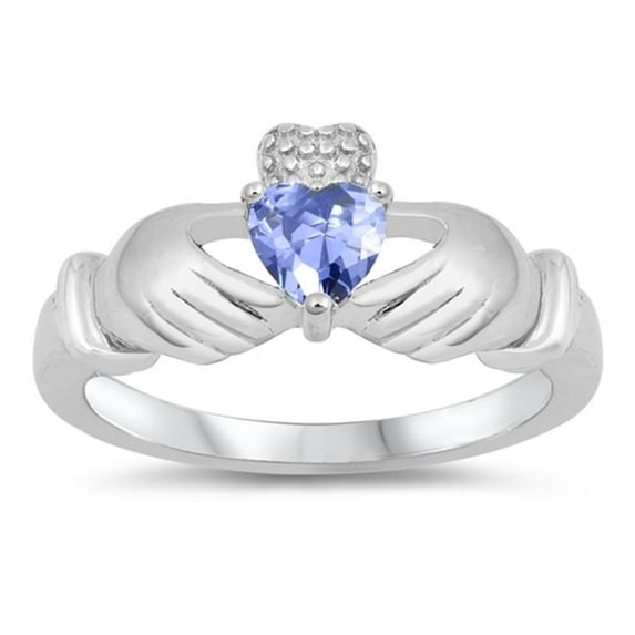 CHOOSE YOUR COLOR Claddagh Heart Ring .925 Sterling Silver Thumb Band Blue CZ Female Size 5