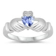 thumbnail image 1 of CHOOSE YOUR COLOR Claddagh Heart Ring .925 Sterling Silver Thumb Band Blue CZ Female Size 7, 1 of 4
