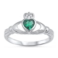 thumbnail image 1 of CHOOSE YOUR COLOR Claddagh Simulated Emerald Heart Promise Ring .925 Sterling Silver Band Green CZ Female Size 4, 1 of 4