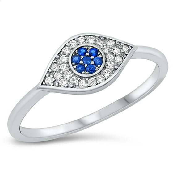 CHOOSE YOUR COLOR Clear CZ All Seeing Eye Ring .925 Sterling Silver Band White Female Size 5