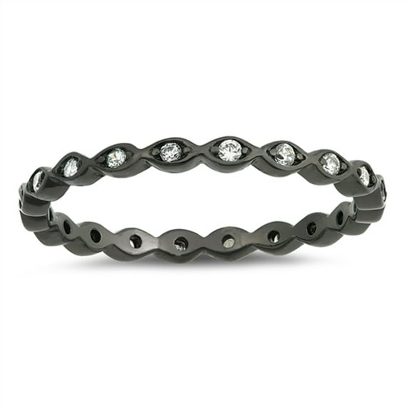 CHOOSE YOUR COLOR Clear CZ Black Wave Eternity Stacking Ring .925 Sterling Silver Band White Female Size 11