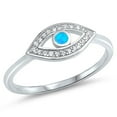 thumbnail image 1 of CHOOSE YOUR COLOR Clear CZ Blue Simulated Opal Evil Eye Halo Ring .925 Sterling Silver Band White Female Size 9, 1 of 4