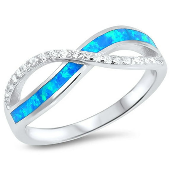 CHOOSE YOUR COLOR Clear CZ Blue Simulated Opal Infinity Ring .925 Sterling Silver Band White Female Size 4