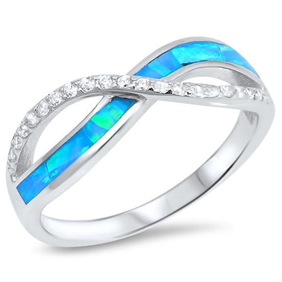 CHOOSE YOUR COLOR Clear CZ Blue Simulated Opal Infinity Ring .925 Sterling Silver Band White Female Size 6