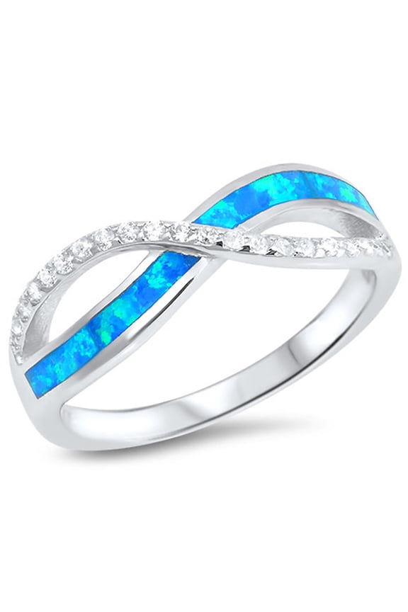 CHOOSE YOUR COLOR Clear CZ Blue Simulated Opal Infinity Ring .925 Sterling Silver Band White Female Size 8