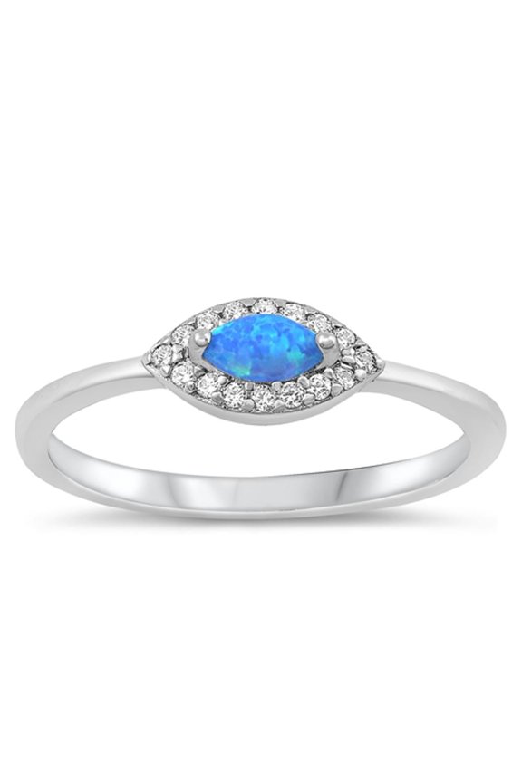 CHOOSE YOUR COLOR Clear CZ Blue Simulated Opal Ring .925 Sterling Silver Band White Female Size 5