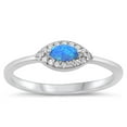 thumbnail image 1 of CHOOSE YOUR COLOR Clear CZ Blue Simulated Opal Ring .925 Sterling Silver Band White Female Size 8, 1 of 4