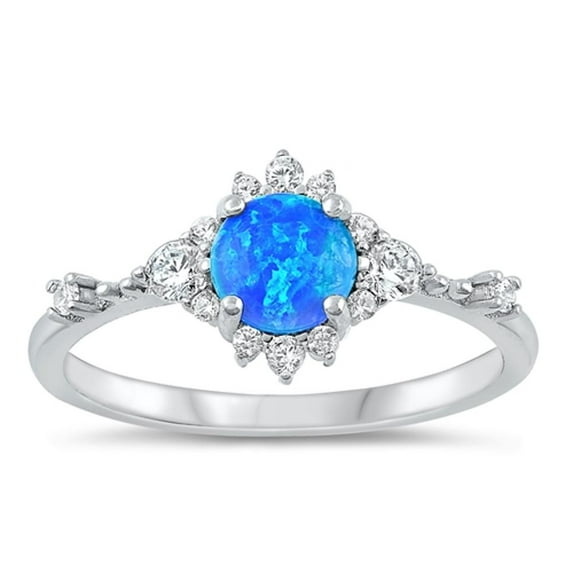 CHOOSE YOUR COLOR Clear CZ Blue Simulated Opal Ring 925 Sterling Silver Band White Female Size 9