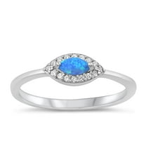 CHOOSE YOUR COLOR Clear CZ Blue Simulated Opal Ring .925 Sterling Silver Eye Band White Female Size 6