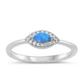thumbnail image 1 of CHOOSE YOUR COLOR Clear CZ Blue Simulated Opal Ring .925 Sterling Silver Eye Band White Female Size 8, 1 of 4