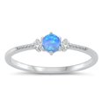 thumbnail image 1 of CHOOSE YOUR COLOR Clear CZ Blue Simulated Opal Ring .925 Sterling Silver Fancy Band White Female Size 5, 1 of 4