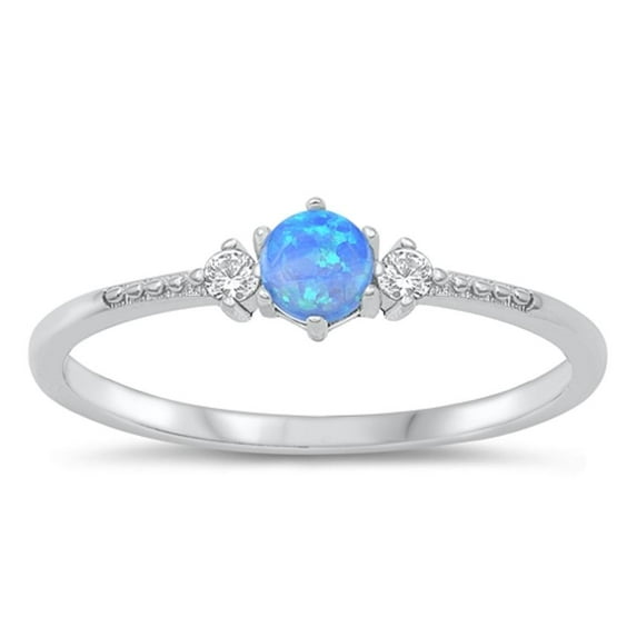 CHOOSE YOUR COLOR Clear CZ Blue Simulated Opal Ring .925 Sterling Silver Fancy Band White Female Size 5