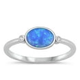thumbnail image 1 of CHOOSE YOUR COLOR Clear CZ Blue Simulated Opal Ring .925 Sterling Silver Vogue Band White Female Size 7, 1 of 4
