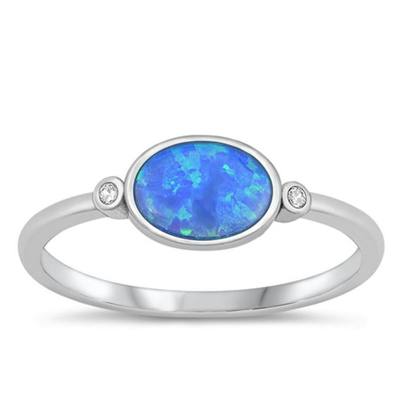 CHOOSE YOUR COLOR Clear CZ Blue Simulated Opal Ring .925 Sterling Silver Vogue Band White Female Size 7