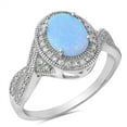 thumbnail image 1 of CHOOSE YOUR COLOR Clear CZ Blue Simulated Opal Vintage Oval Ring .925 Sterling Silver Band White Female Size 9, 1 of 4